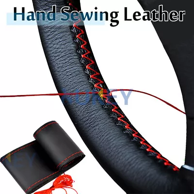 Car Steering Wheel Cover With Needles Thread Black/Red  Leather Sport DIY • $9.72