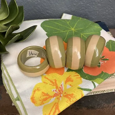 Set 4 Vera Neumann Vtg 60s Modern Retro Green Napkin Holders Rings Stripe MCM • $16