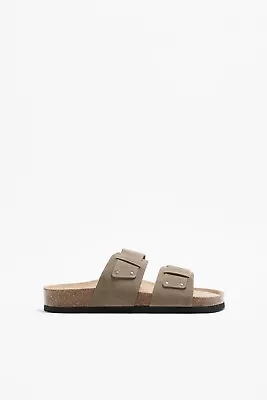 New Zara 2 Strap Suede Sandals US7 Men's Grey Slippers Slides Flip Flop Shoes • $59.99