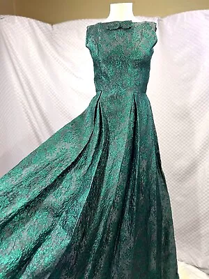 *SALE* Stunning 1950's Silk Jacquard Iconic Maxi Sleeveless Gown Dress XS/S • $99