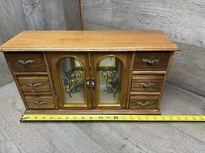 POWELL Wood Jewelry Box  2-Door Mirror 5 Drawers Armoire Vintage • $40