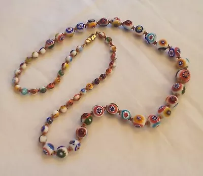 Vintage Hand Knotted Venetian Murano Millefiori Glass Bead Necklace • $68