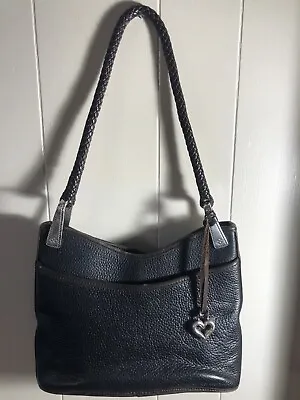 BRIGHTON Black/Brown Leather Handbag/Purse Pebble/Croc Pattern • $14.94