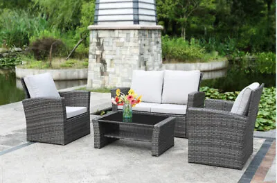 £189.26 • Buy Rattan Garden Premium Set 4 Piece Chairs Sofa Table Outdoor Patio Wicker