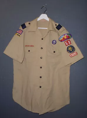 BOY SCOUTS Uniform Shirt BSA #68 Vintage USA Insignia Scout Mens LG • $9.99