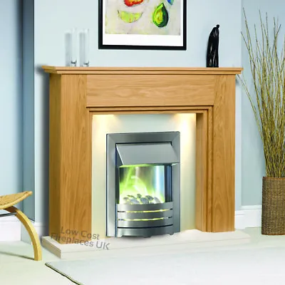 Electric Oak Wood Surround White Silver Led Fire Fireplace Suite Spotlights 48  • £660