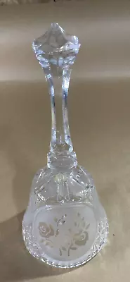 Vintage Crystal Glass Dinner Bell With Etched Rose Design Frosted 8  Tall • $16.70