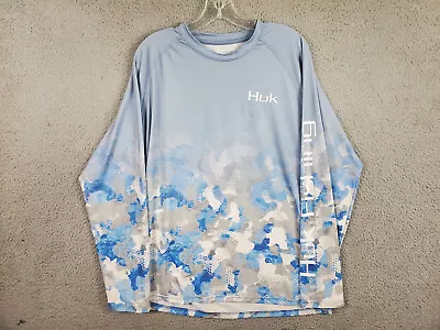 Huk Performance Shirt Men L Blue Polyester Long Sleeve Fish Fishing Outdoor Sun • $14.99