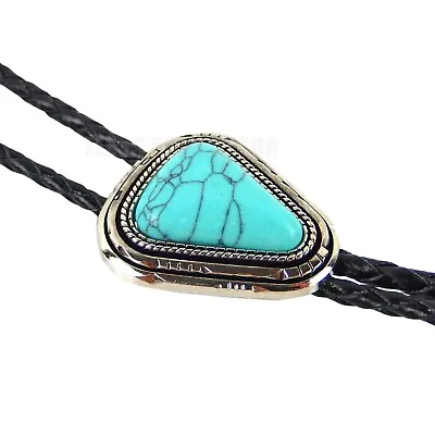 Teardrop Natural Real Turquoise Stone Bolo Tie 40  Adjustable Leather Cord • $29.95