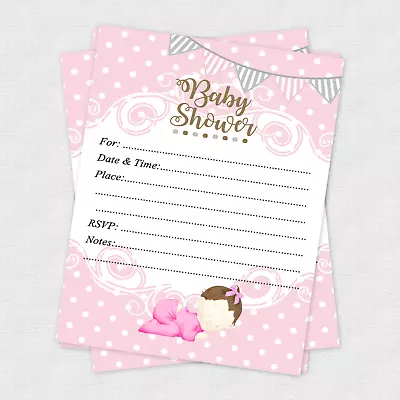 20 Girl Baby Shower Invitations Cards Invites Decorations Pink Gray & Envelopes • $14.70