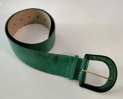 Womens Cipriani Belt Size M Italian Calfskin Leather Green Croc D-Ring Buckle • $28.99