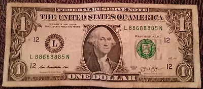 Trinary Six 6 Of A Kind 8s One $1 Dollar Bill Note Fancy Serial Number 2013 • $30