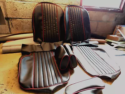 Mgb Roadster SEATS COVERS Black With Red Edges + Headrest Covers..FITS 1970-1981 • $280.02