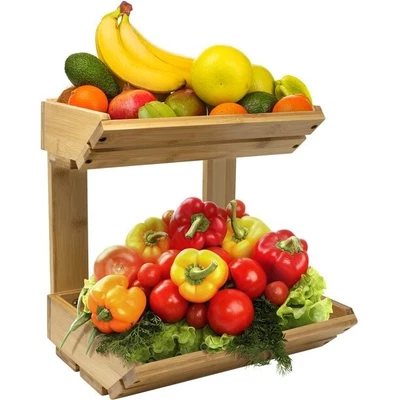 $26.99 • Buy Sorbus Bamboo Basket Counter Stand- 2-Tier Kitchen Rack Bowl Display Tray Holder