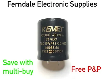 KEMET ALC10A472CC063 Capacitor 4700uF 63V 13000hrs 30x35mm • £14.99