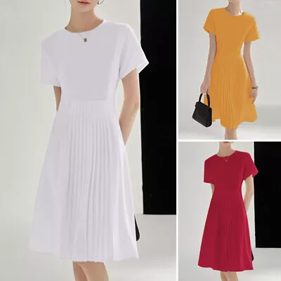 ZANZEA Women Summer Short Sleeve Pleated Casaul Party A Line Knee Length Dress • $24.69