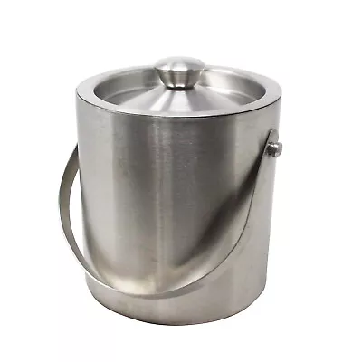 Ice Bucket & Lid & Tongs Stainless Steel 2L Large Double Walled Insulated Drinks • £16.99