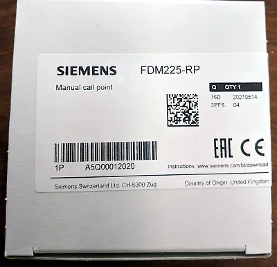 Siemens Manual Call Point Fdm225-rp Fire Alarm Accessories With Reset Key Sealed • £24.99