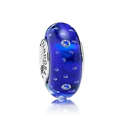 Genuine PANDORA Dark Blue  Effervescence Glass Murano Charm 791630CZ RETIRED • £14.55