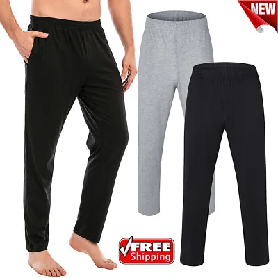 Mens Comfort Cotton Pajama Pants Lounge Pockets Sleep Bottoms Sleepwear Trousers • $17.99
