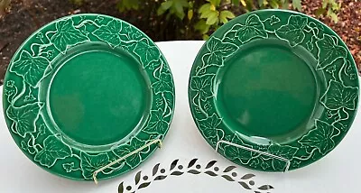 Varages France DARK Green Embossed Ivy Leaves VAA16 Salad Plates Set Of Two (2) • $16