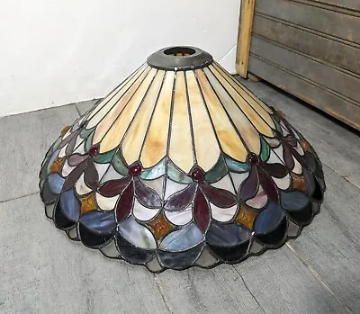 Vintage Tiffany Style Jeweled Stained Glass Lamp Shade F63 • $180