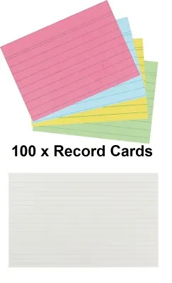 MADE IN UK- Record Revision Index Flash Cards White / Colour Lined  Home/Office • £3.49