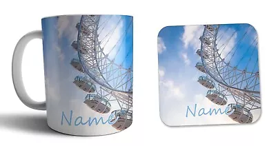 Personalised London Eye Mug And Coaster Gift Set Christmas Birthday  • £15.95