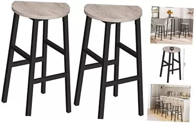 Bar Stools Set Of 2 Round Bar Chairs With Footrest Kitchen 24.4 Inch Greige • £57.05