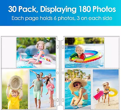 30 Pack Photo Sleeves For 3 Ring Binder - (4X6 For 180 Photos)，Archival Photo P • $10.87