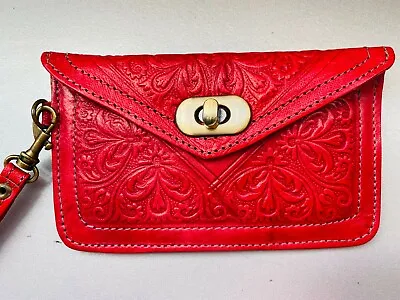 Red Purse Leather Pouch Moroccan Women Clutch Makeup Pouch Wrist-let Wallet 6x4 • $18