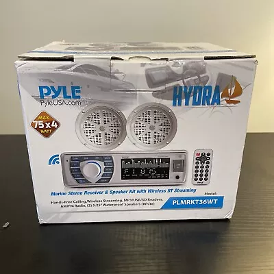 Pyle PLMRKT36WT 5.25 Inch Bluetooth Marine Stereo Receiver & Speaker Kit White • $34.99