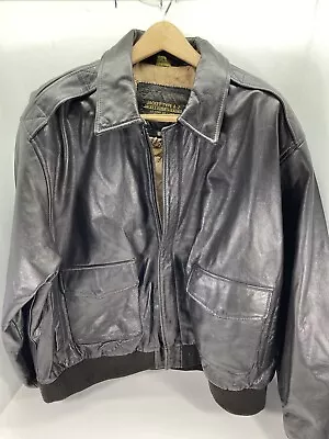 A-2 Flyers Leather Jacket Men Size 3XL Brown Full Zip Bomber Vintage Air Force • $107.96