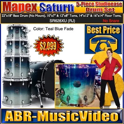 Mapex Saturn 5-PC Studioease Shell Pack - Teal Blue Fade Drum Set • $1925