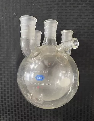 Roche Pyrex Glass 1000mL 4-Neck Round Bottom Full Jacketed Reaction Flask 29/42 • $419.99