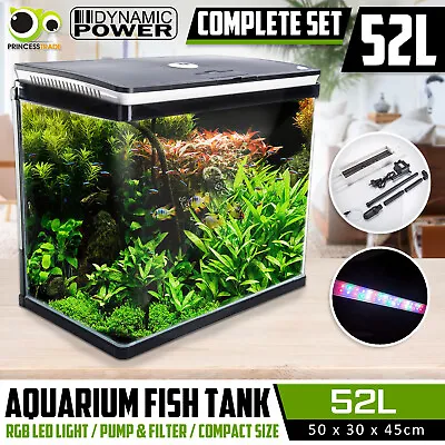 Aquarium Fish Tank Curved Glass RGB LED Light Complete Set Filter Pump 52L • $159.90