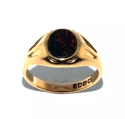 Gent's/Mens Beautiful 18ct Yellow Gold Antique Signet Ring Set With A Bloodstone • $895.21