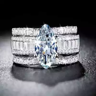 Marquise Lab Created Diamond Trio Bridal Wedding Ring Set 14K White Gold Plated • $126.45