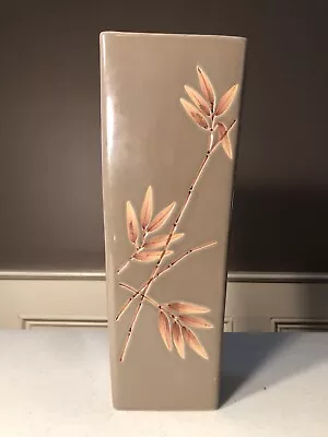 VTG Taupe Vase W/ Hand Painted BAMBOO Etching App. 11 1/4  Tall Mint Cond. • $19.99