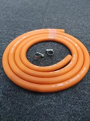 2 Metre – Caravan Motorhome LPG / Propane / Butane Hose 8mm Gas Pipe BBQ + Clips • £6.50