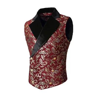 Vest Jacket Jacquard Steampunk Gothic Waistcoat Tops Victorian Dress Suit Mens • $24.66