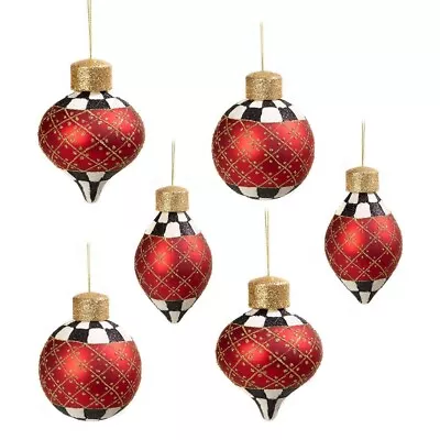 Mackenzie Childs Christmas Magic Sparkle Glass Ornaments Set Of 6  NIB • $85