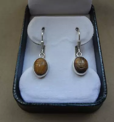 Vintage Petite Scarab Sterling Silver Drop Earrings • $11.04