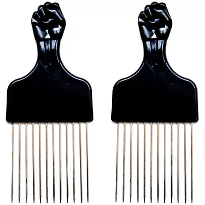 Afro Pick Comb 6.75  Black Fist Metal Lift Hair Detangle US Seller 1-2 Pack • $8.99