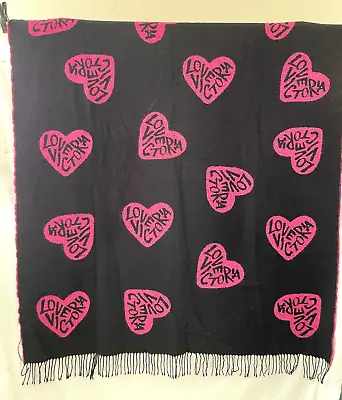 Victoria Secret Blanket Throw Black Pink Hearts Fringe 51  X 62  • $18.95