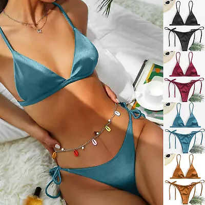 Bikini Bottom Scales Women Bandeau Bandage Bikini Set Push Up Brazilian Swimwear • $37.04