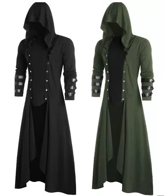 Vintage Gothic Steampunk Men's Costume Long Jacket With Hood Long Coat 2 Colors • $39.99