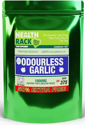 High Strength 1000mg Odourless Garlic Capsules 375ct - Supports Heart Health • £14.12