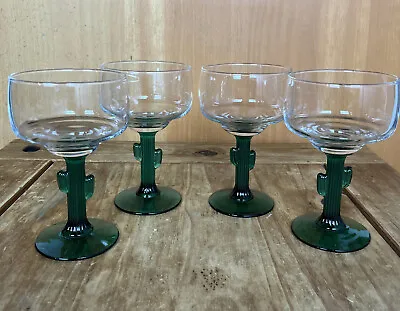 Margarita Glasses With Green Cactus Stems Set Of Four Clear Glass • $19