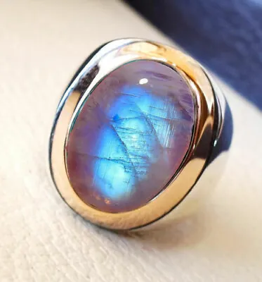 Solid 925 Sterling Silver Natural Blue Labradorite Gemstone Mens Ring Jewelry • $32.39